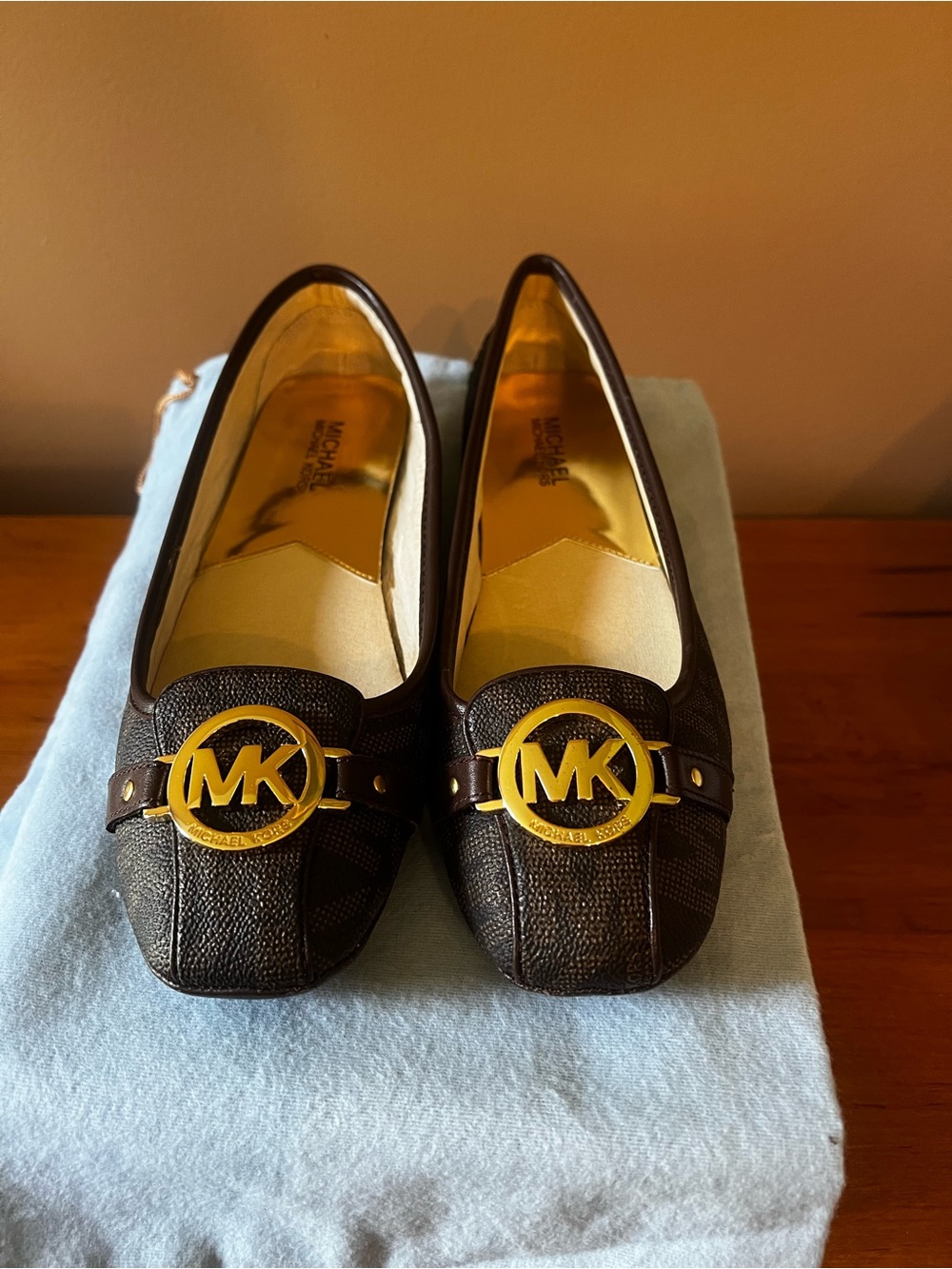 Michael Kors Brown Logo Circle Leather Loafers